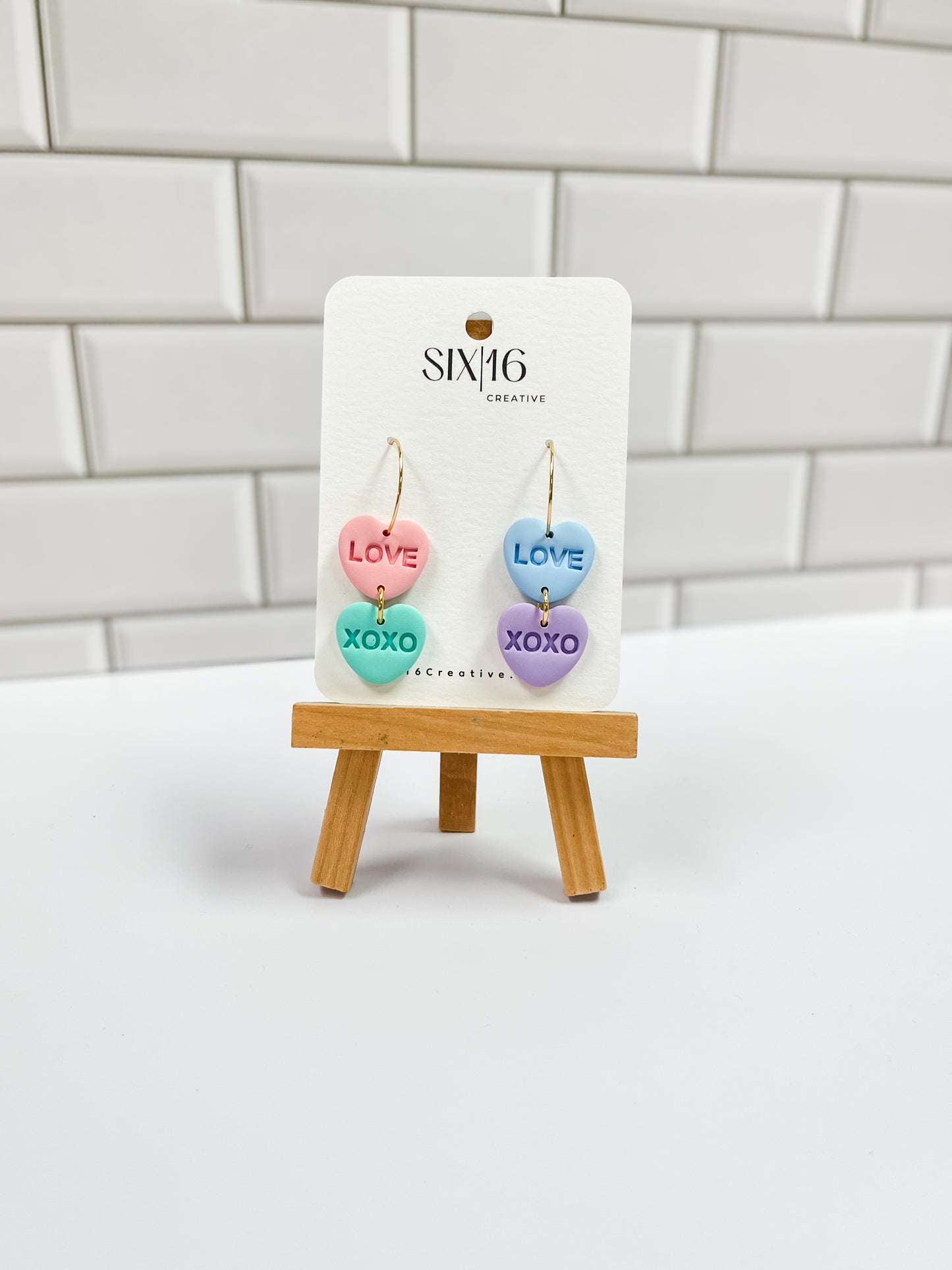 Conversation Heart Hoop Clay Earrings