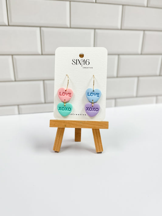 Conversation Heart Hoop Clay Earrings