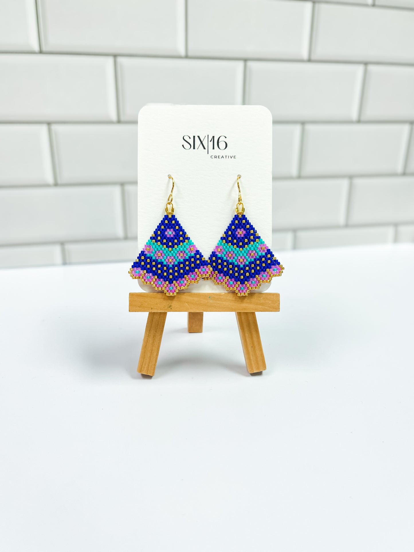 Blue Scalloped Beaded Earrings