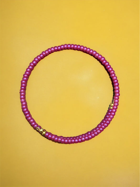 Bright Pink and Gold Beaded Bracelet