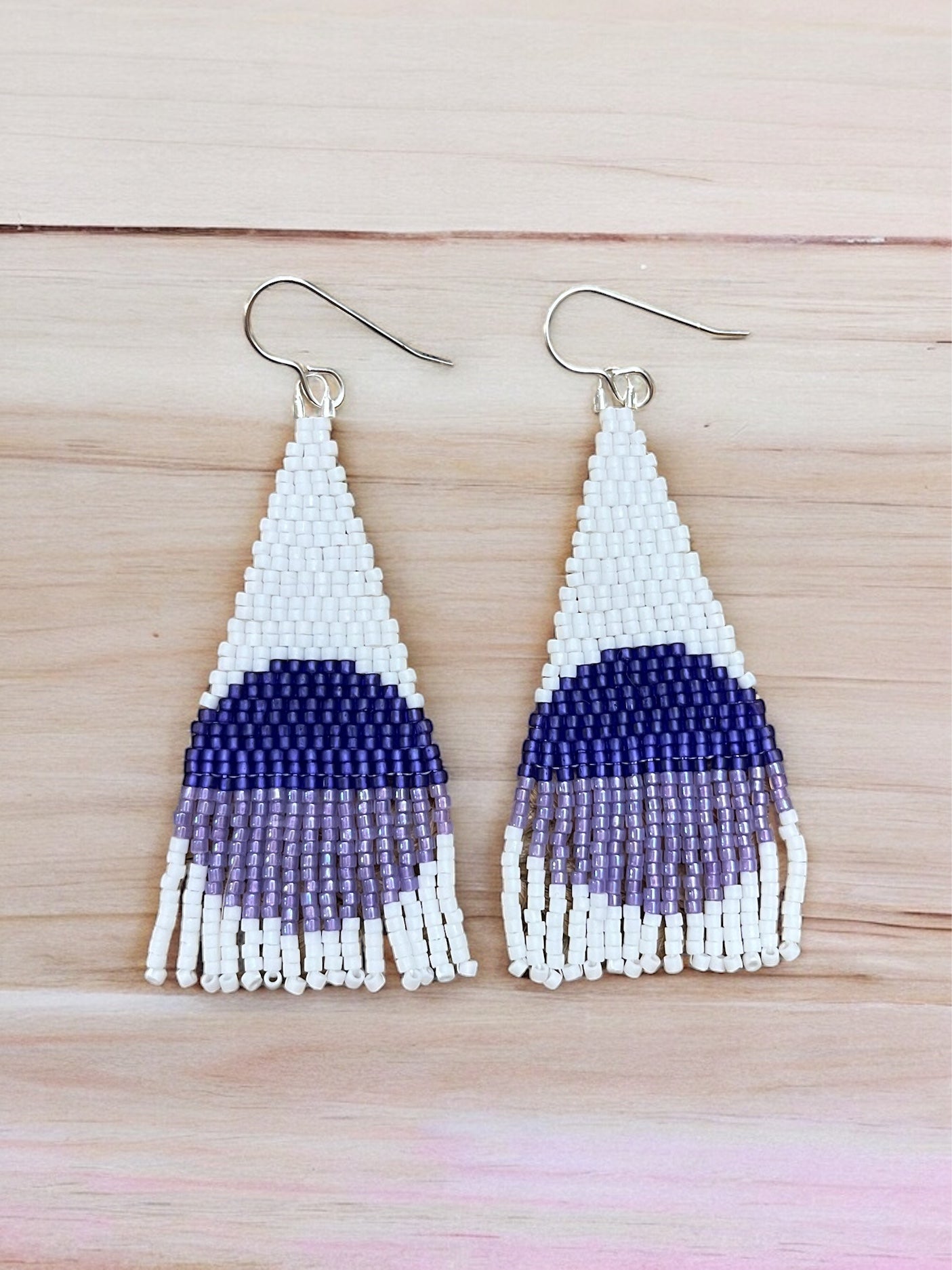 Purple and White Beaded Earrings