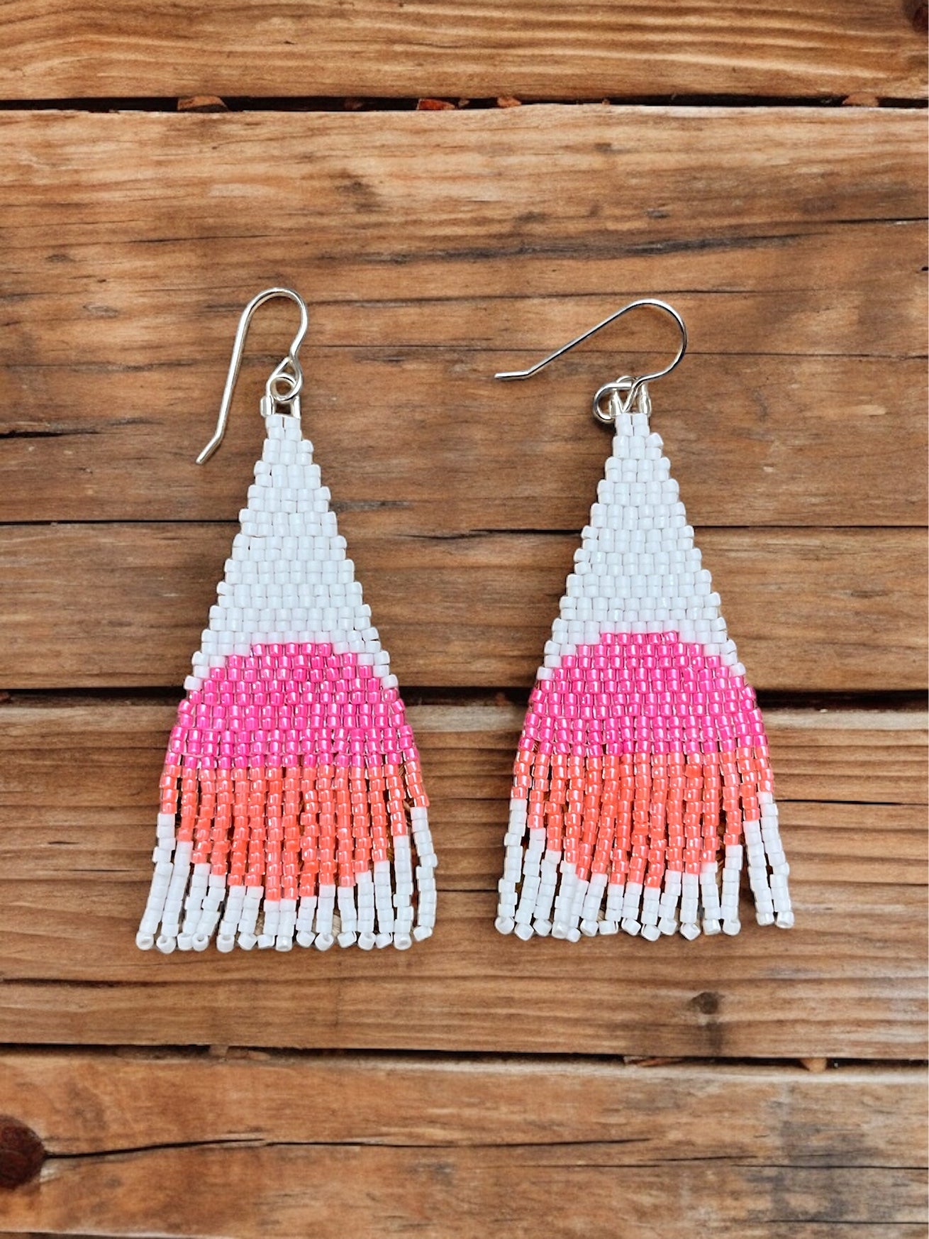White, Neon Pink and Neon Orange Beaded Earrings