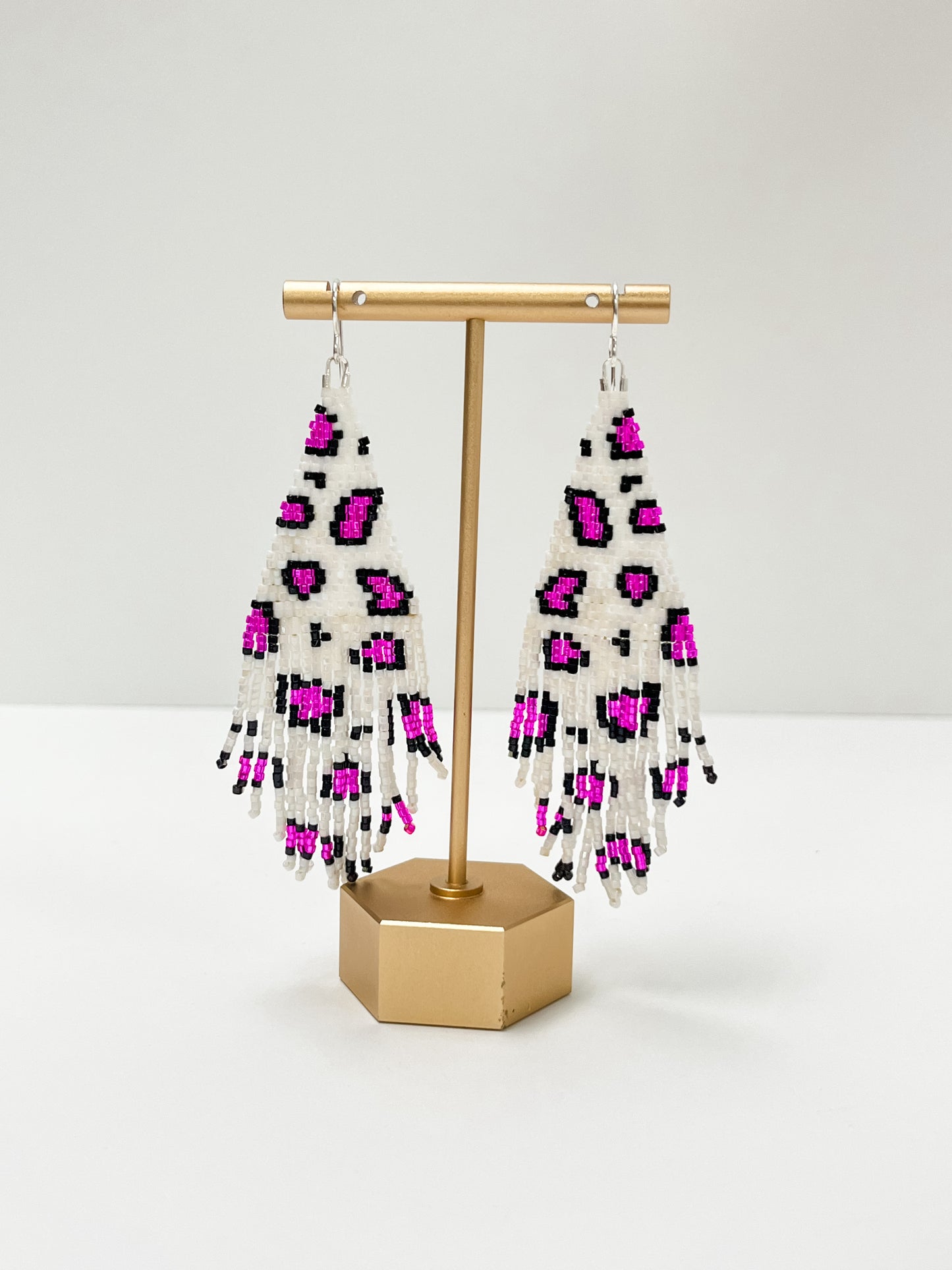 Hot Pink Leopard Beaded Earrings