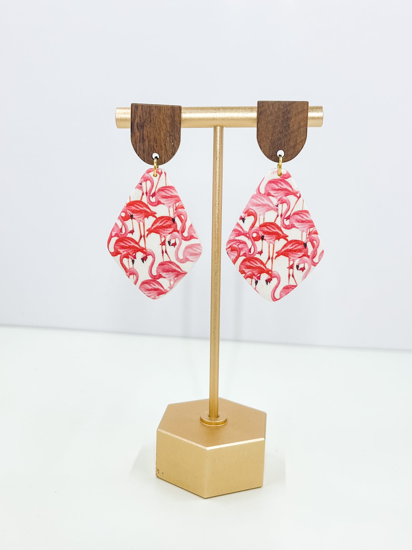 Flamingo Print Polymer Clay Earrings