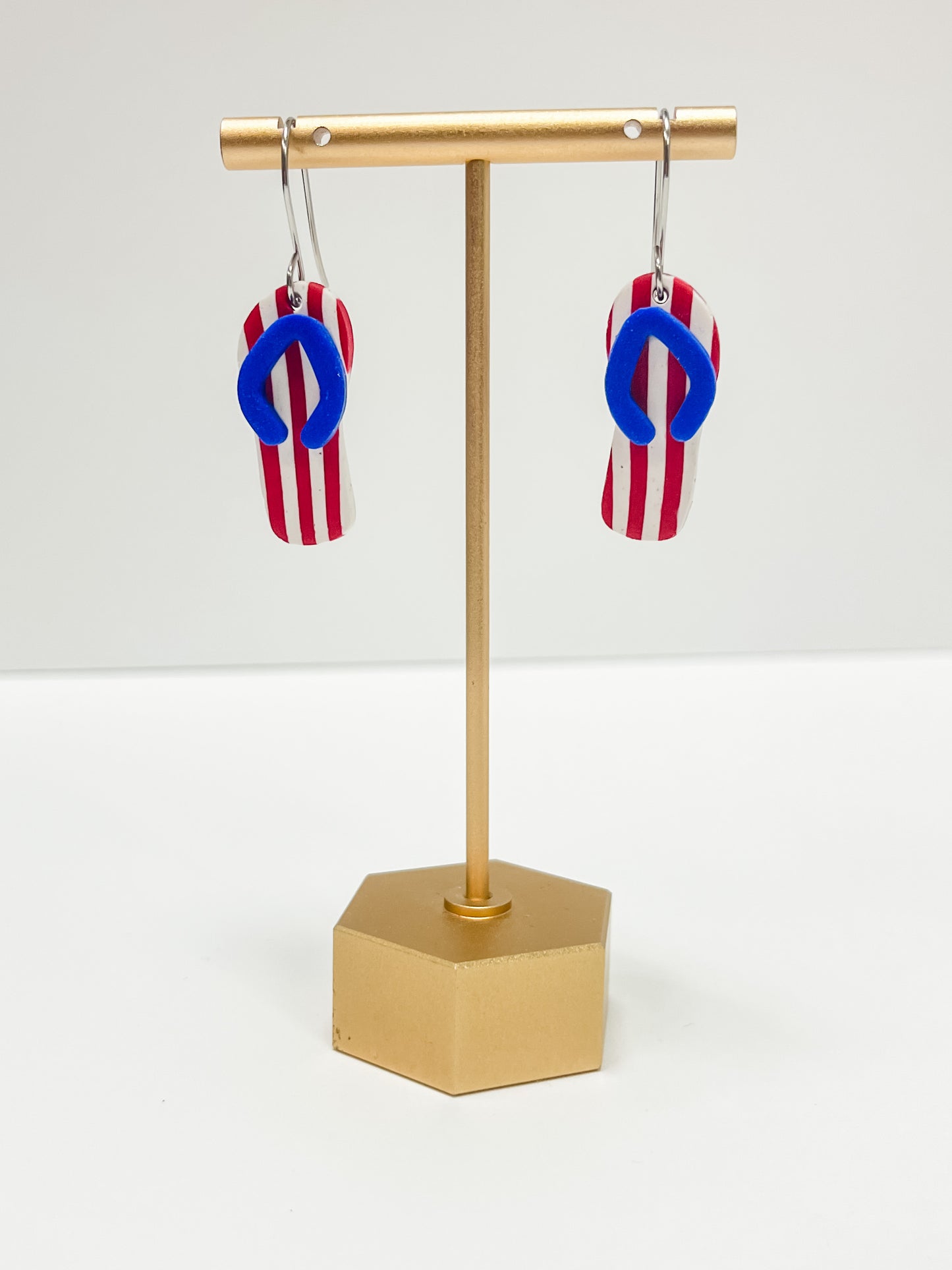 Red, White and Blue Flip Flop Clay Earrings