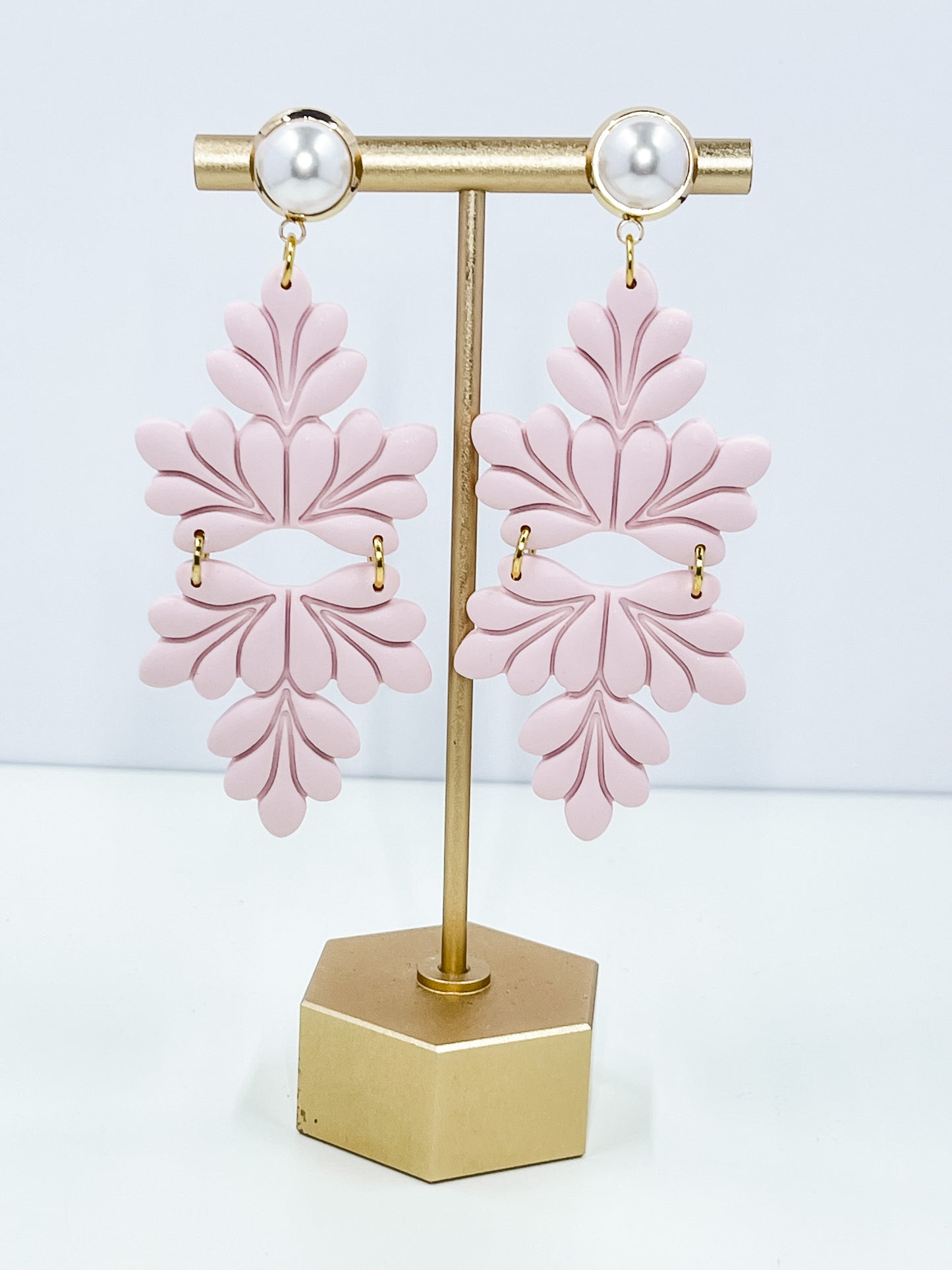 Light Pink and Pearl Clay Earrings