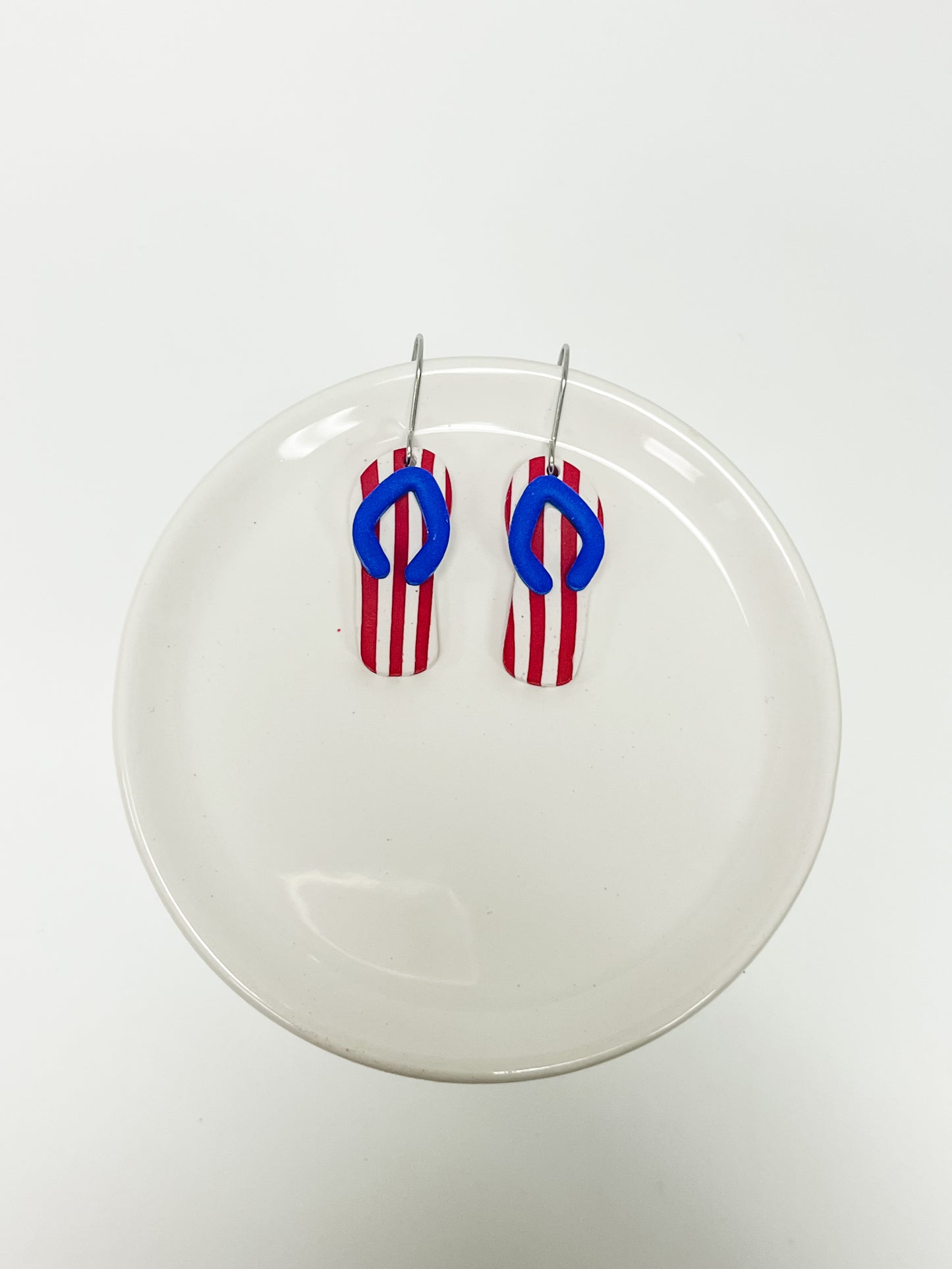 Red, White and Blue Flip Flop Clay Earrings