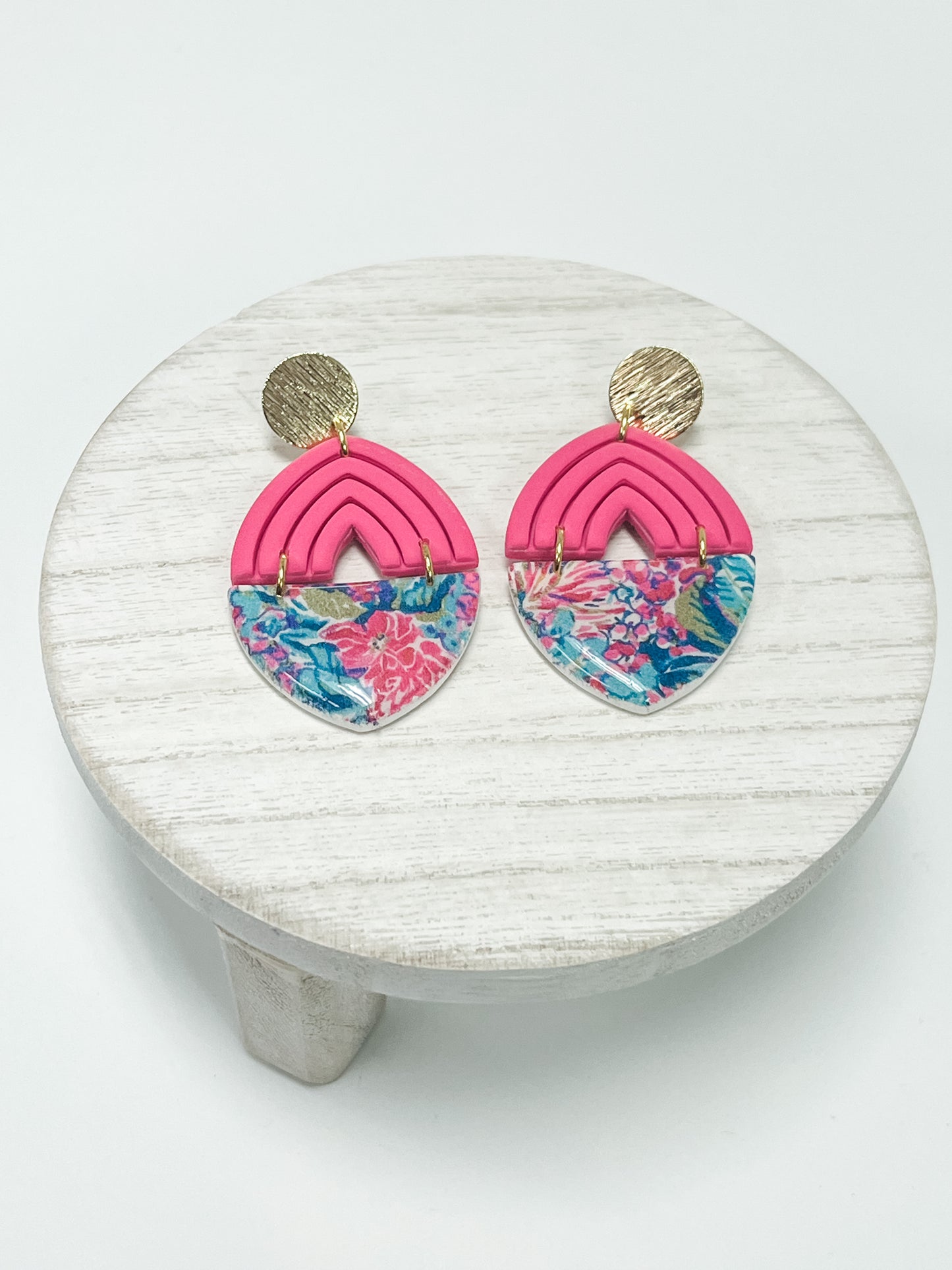 Pink Floral Polymer Clay Earrings