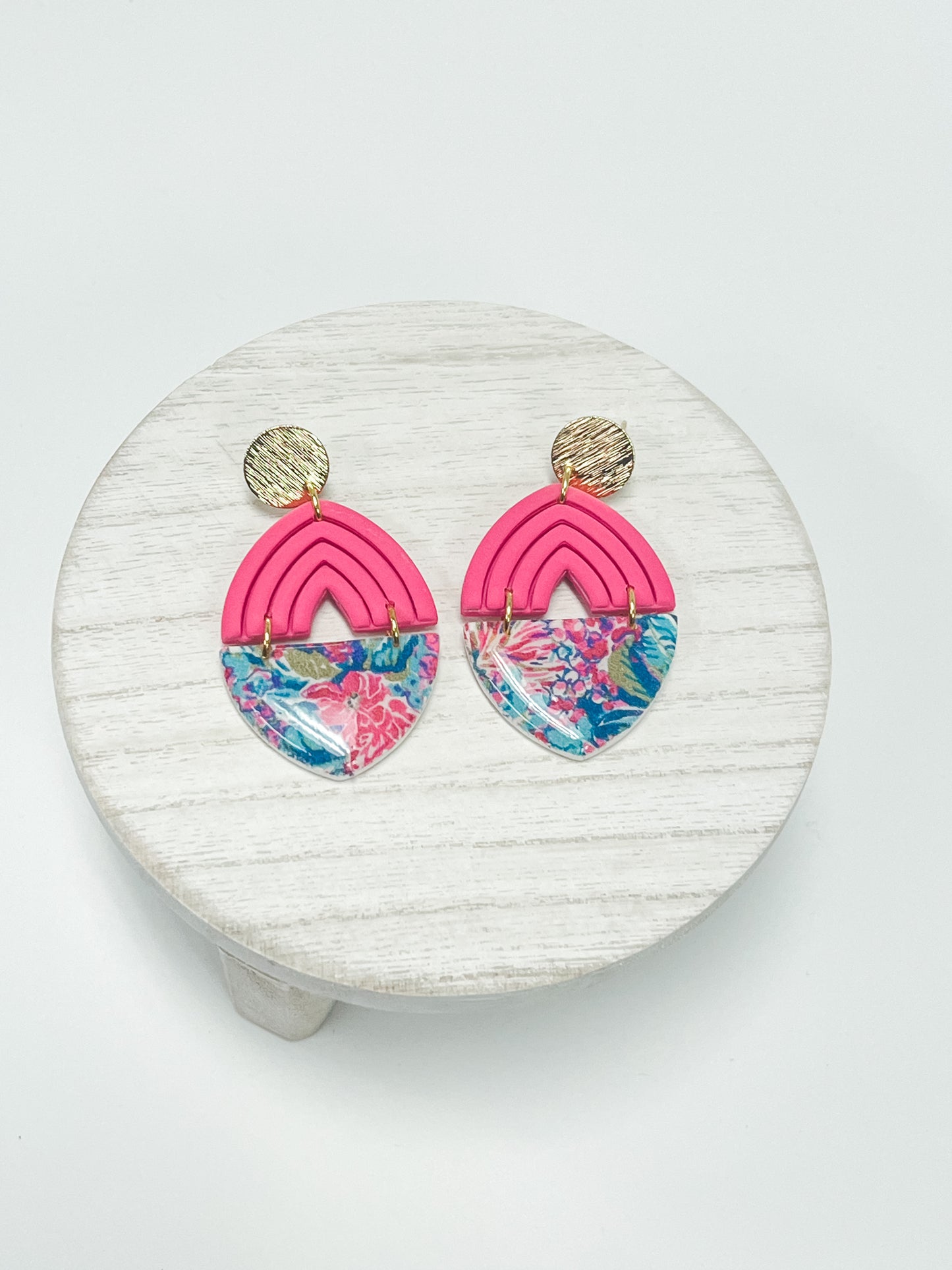 Pink Floral Polymer Clay Earrings