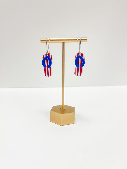 Red, White and Blue Flip Flop Clay Earrings