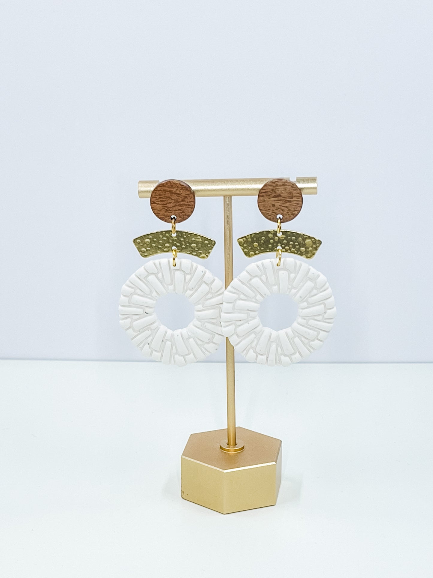 White Circle Polymer Clay Earrings
