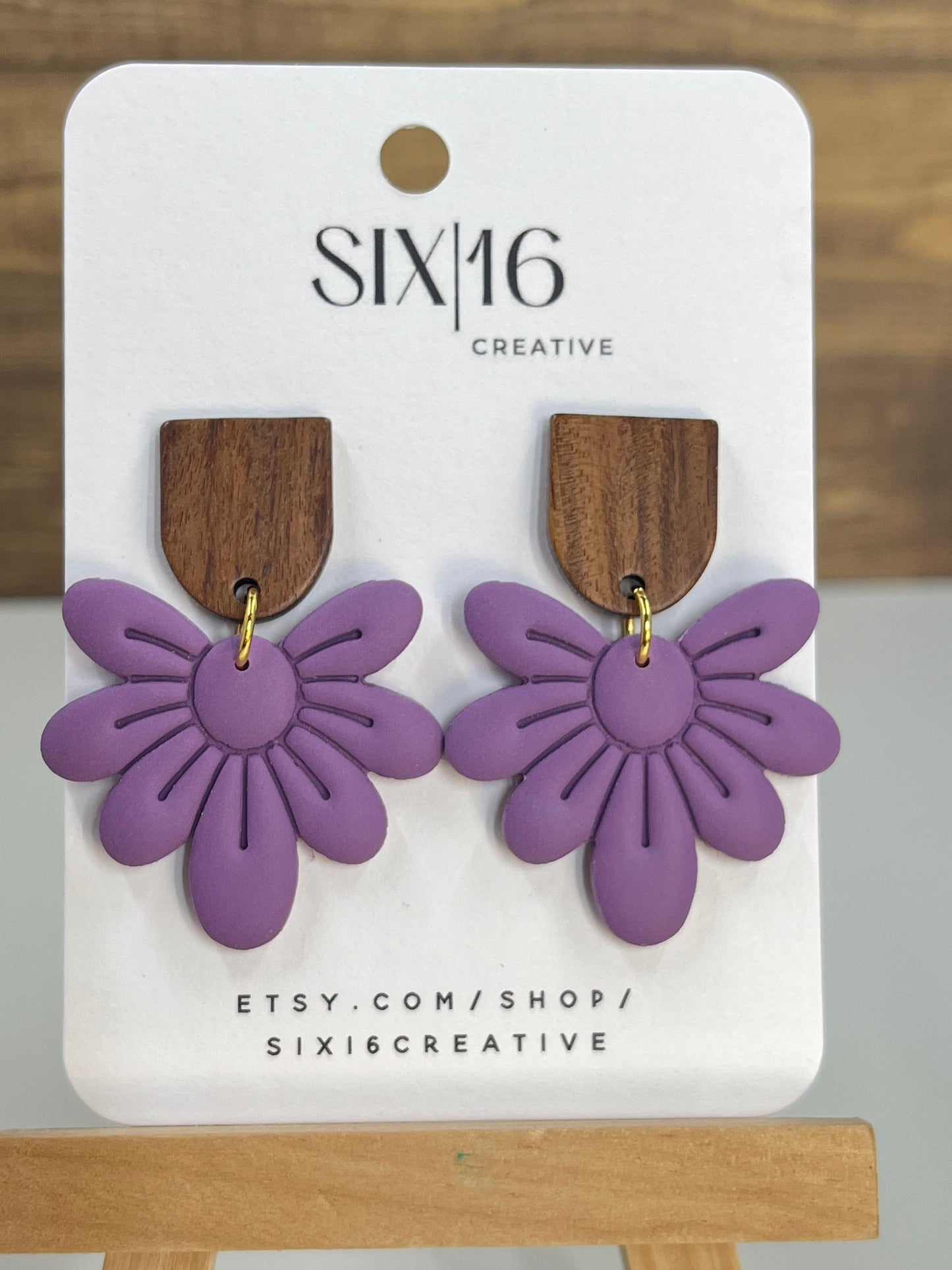 Purple Flower Clay Earrings