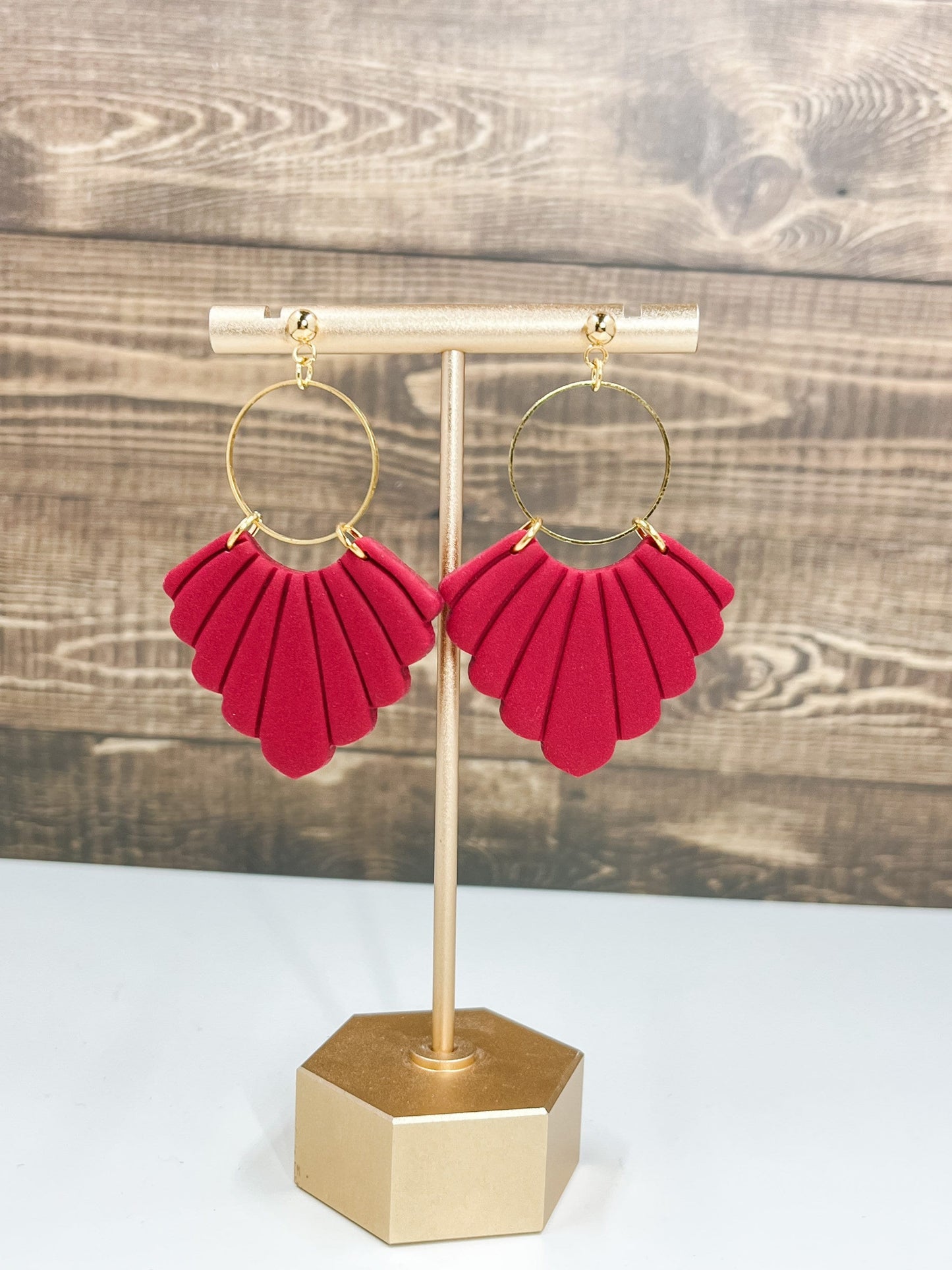Red Fan Clay Earrings