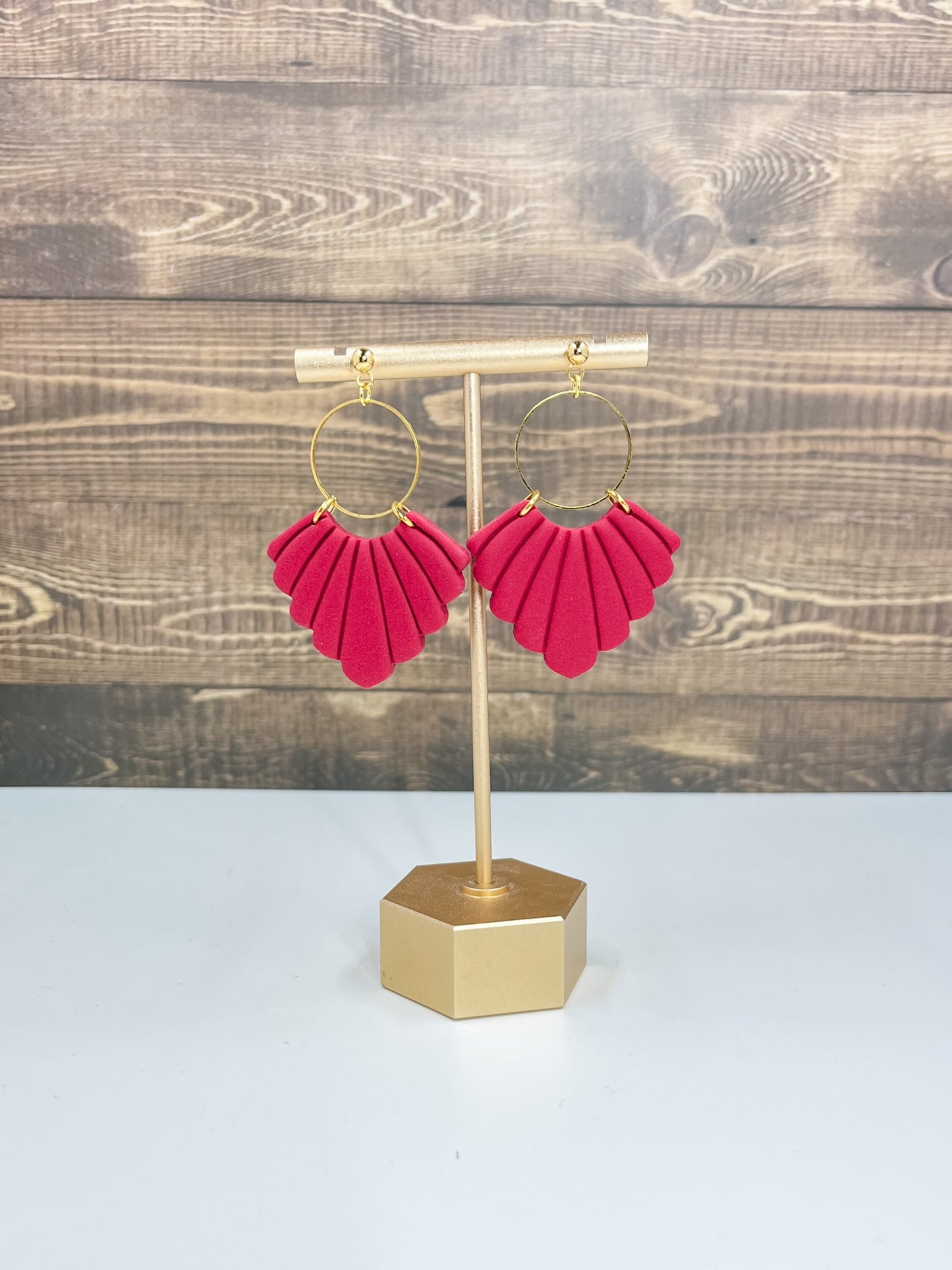 Red Fan Clay Earrings