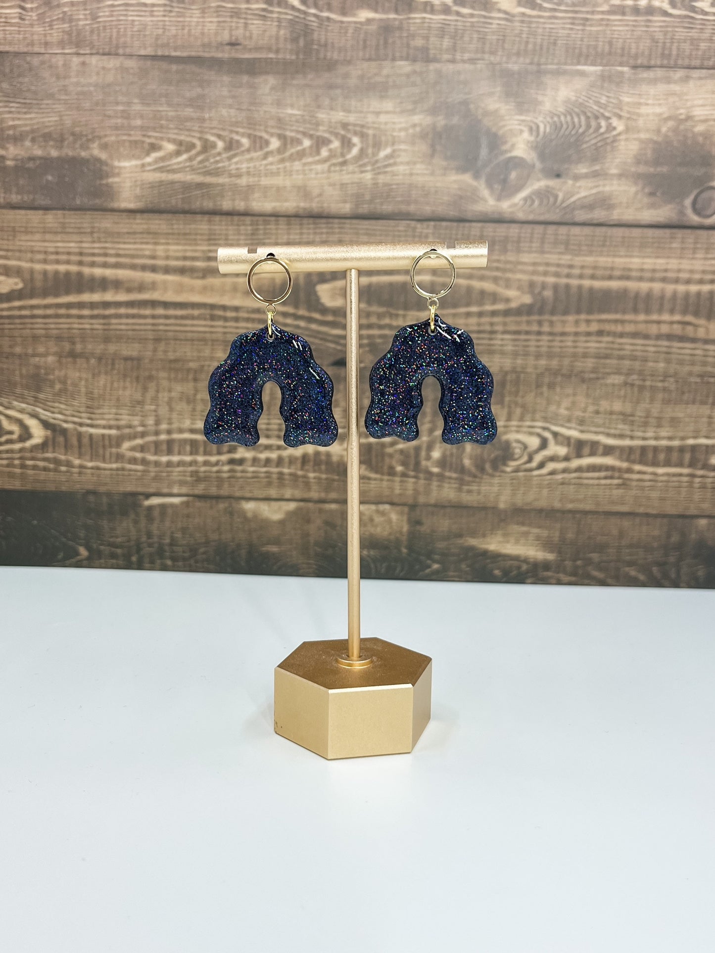 Black Holographic Glitter Clay Earrings