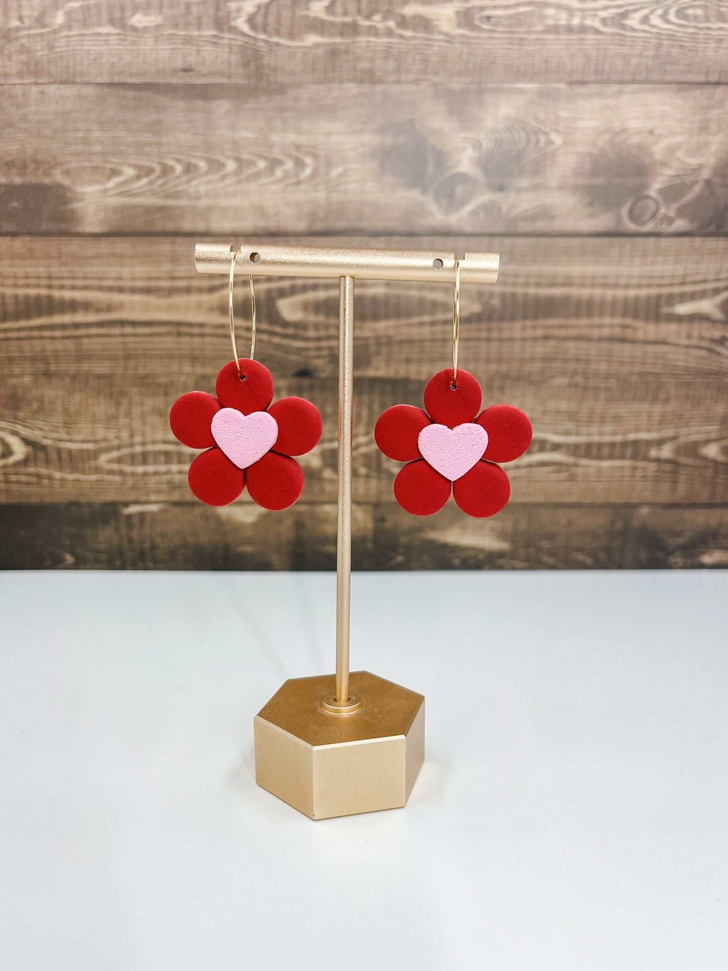 Red Flower Clay Earrings