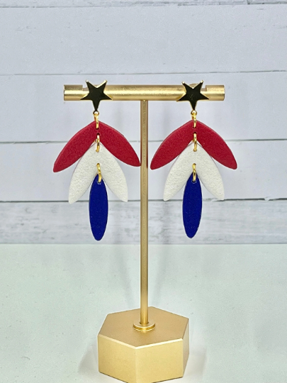Red, White and Blue Clay Earrings, Polymer Clay Earrings, Handmade, Dangle Earrings, Statement Earrings, Lightweight, 4th of July