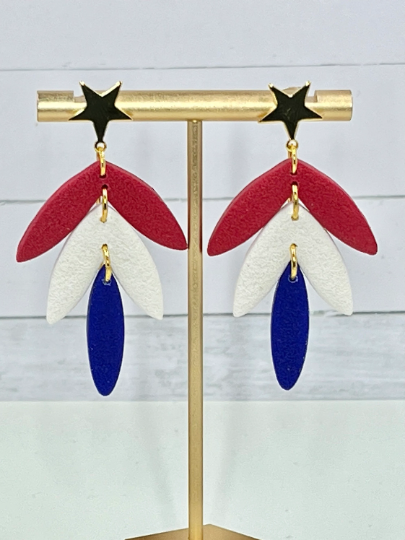 Red, White and Blue Clay Earrings, Polymer Clay Earrings, Handmade, Dangle Earrings, Statement Earrings, Lightweight, 4th of July