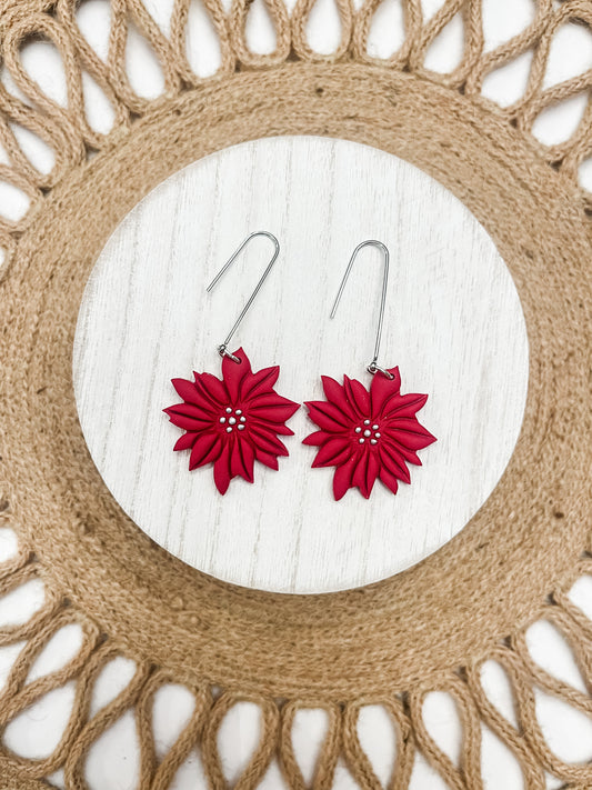 Silver Poinsettia Clay Earrings