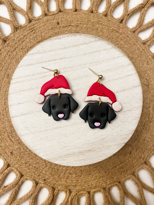 Black Dog Santa Polymer Clay Earrings