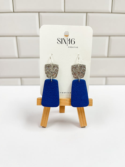 Blue Rectangle Polymer Clay Earrings