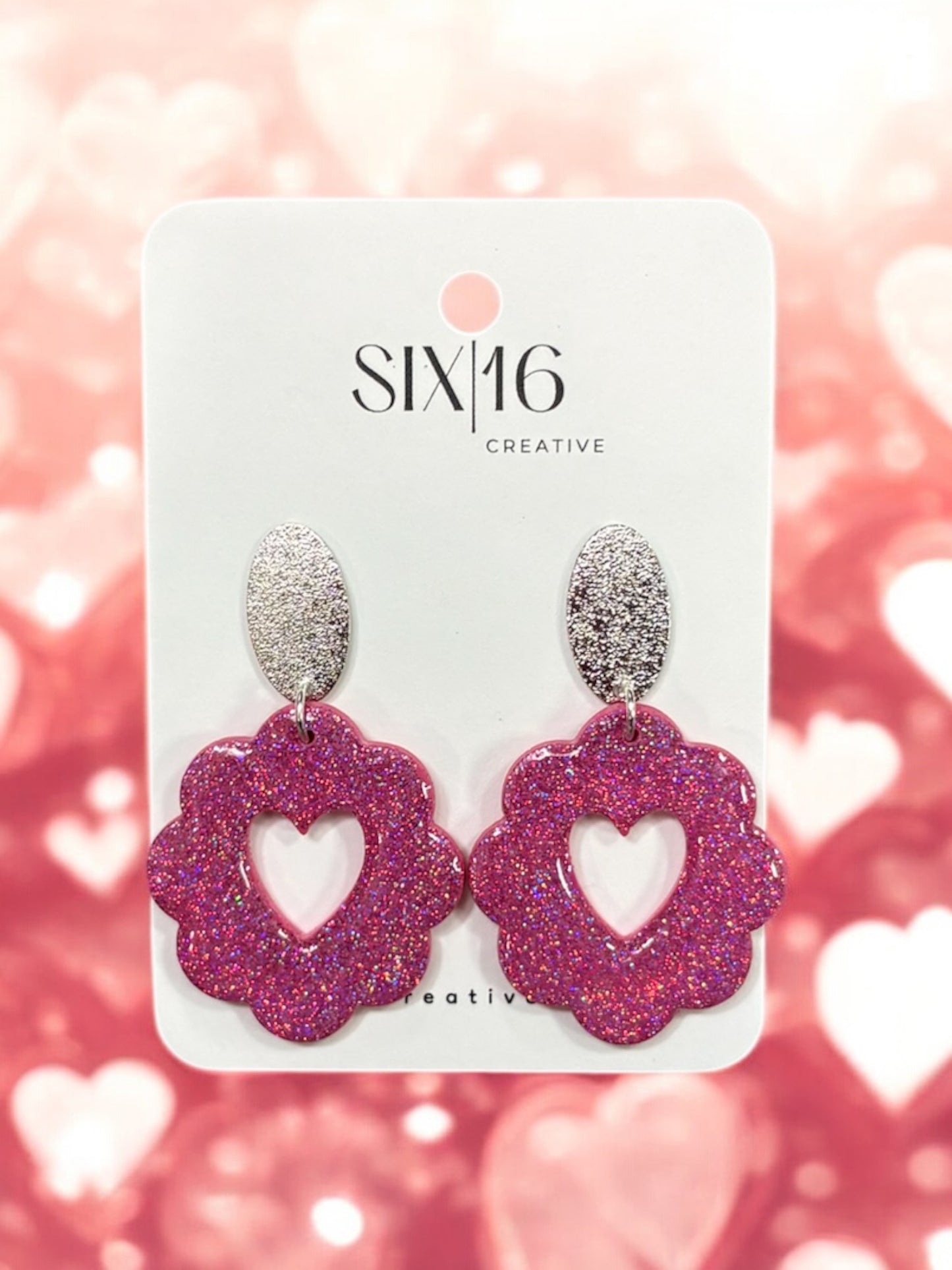 Glitter Scallop Heart Clay Earrings