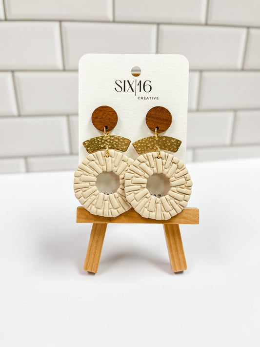 Tan Circle Polymer Clay Earrings