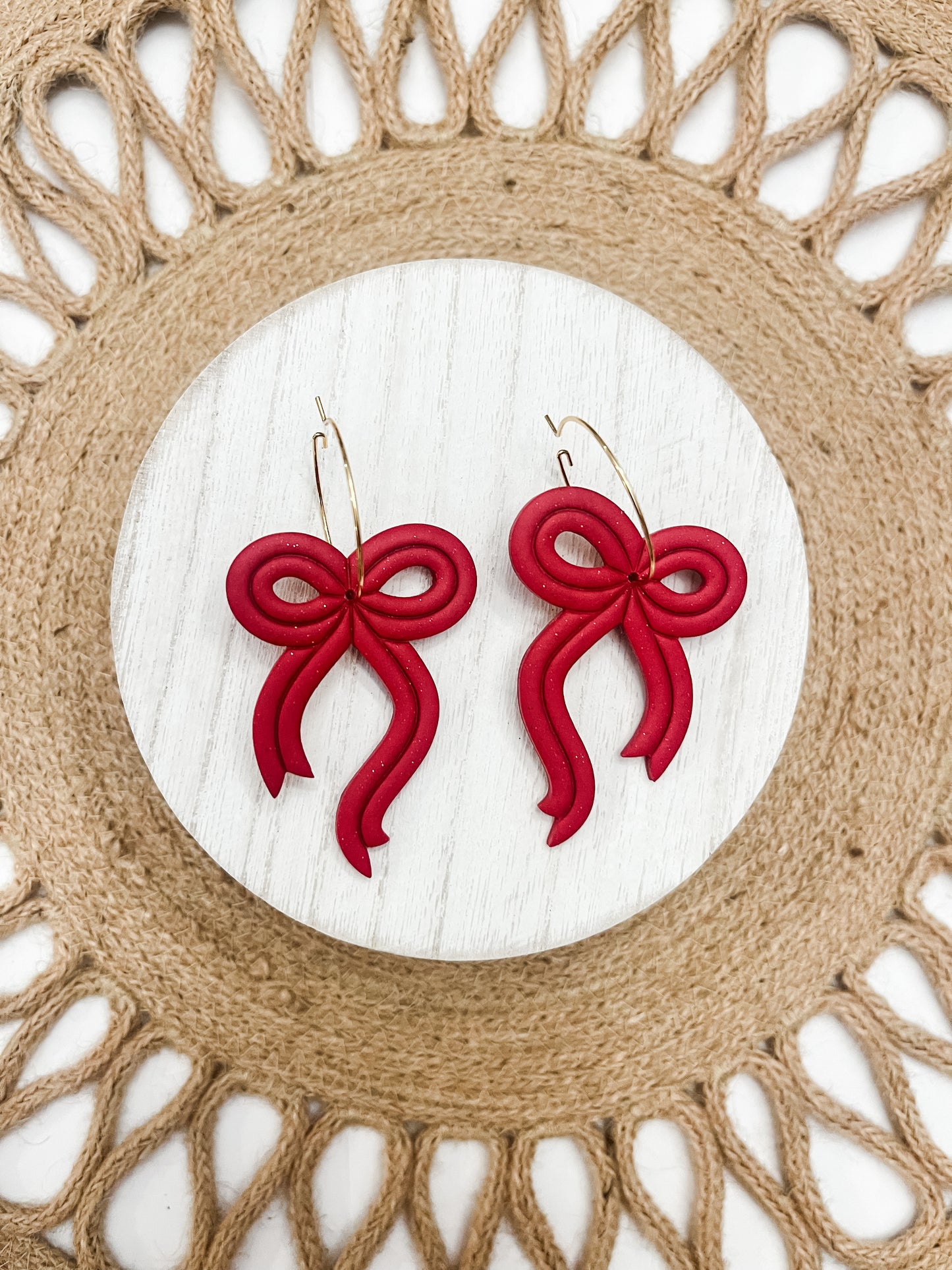 Red Bow Polymer Clay Earrings