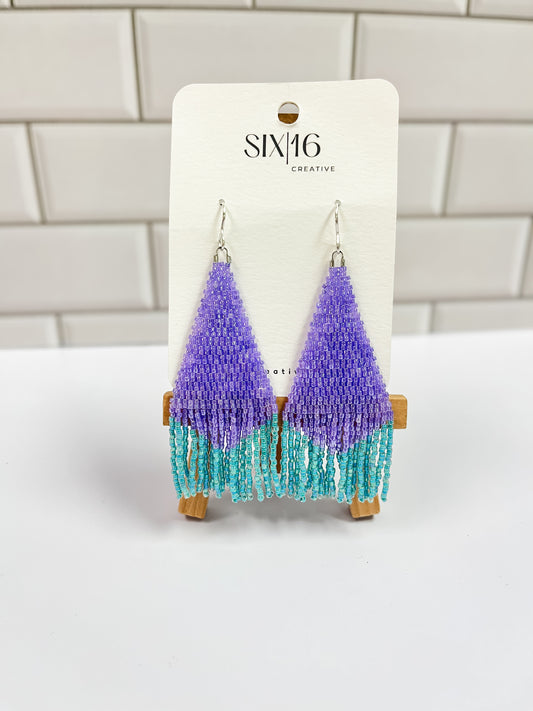 Purple and Teal Beaded Earrings