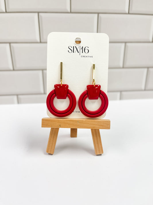 Red Circle Clay Earrings