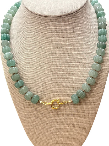 Green Aventurine Pumpkin Gemstone Necklace