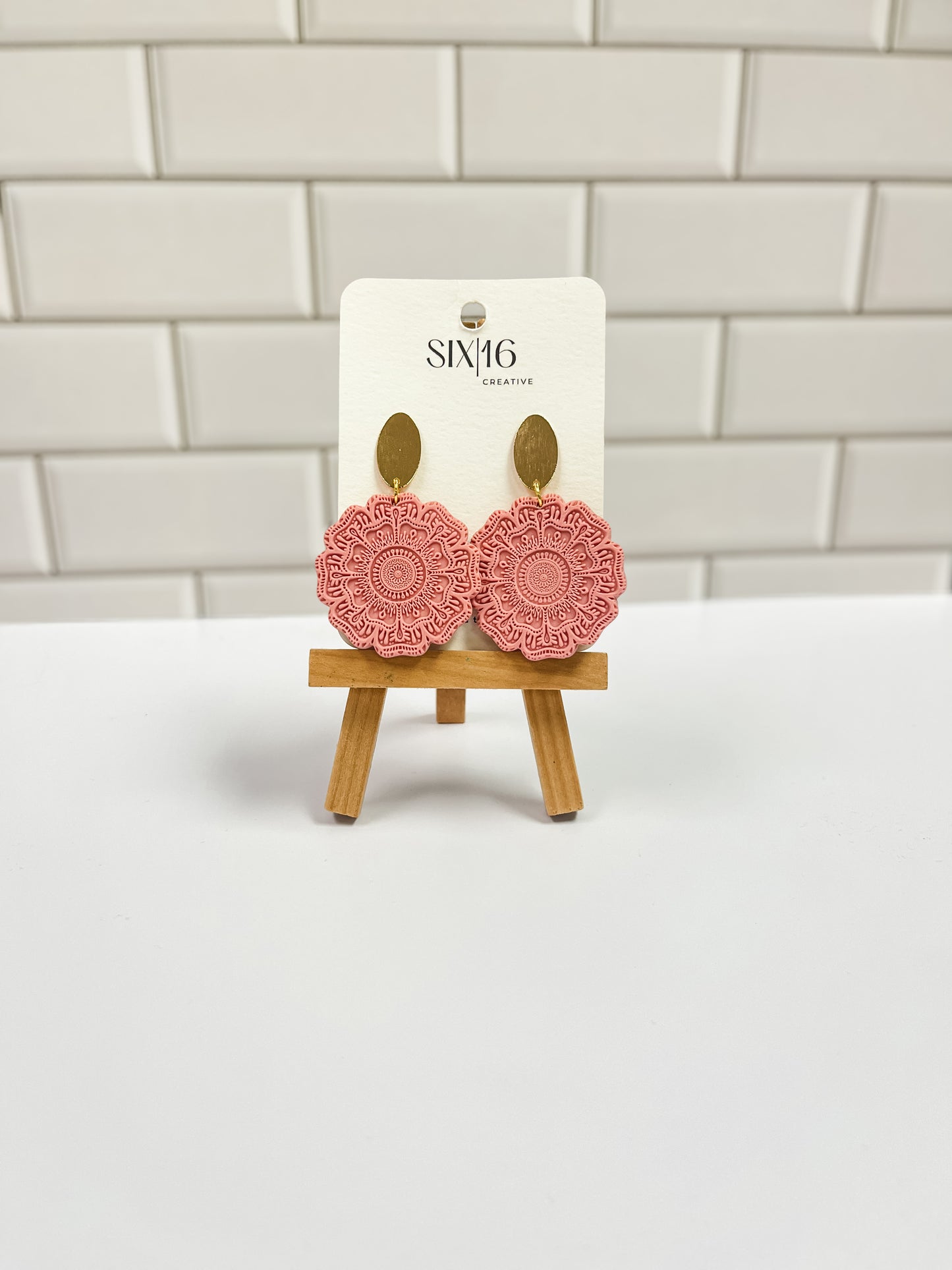 Pink Flower Clay Earrings