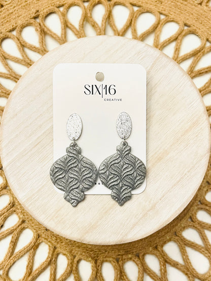 Silver Retro Ornament Polymer Clay Earrings