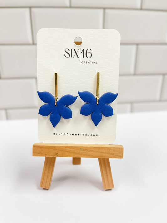 Purple Blue Flower Clay Earrings