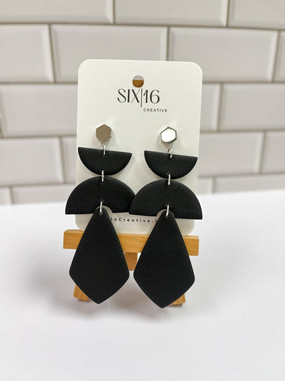 Long Black Polymer Clay Earrings