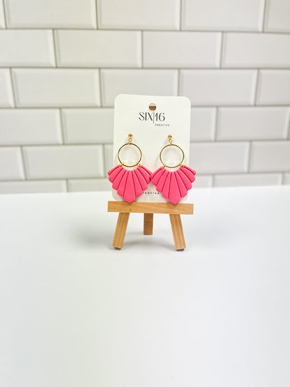 Pink Fan Clay Earrings