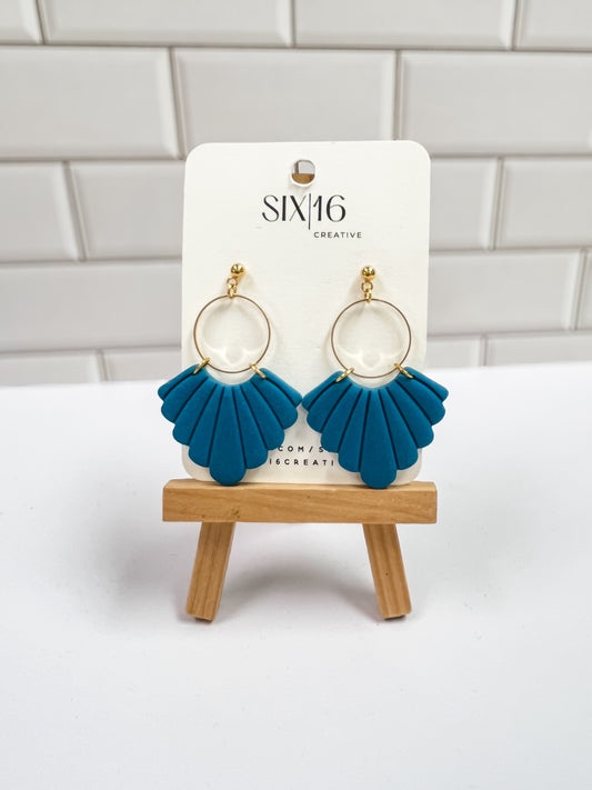 Teal Fan Clay Earrings