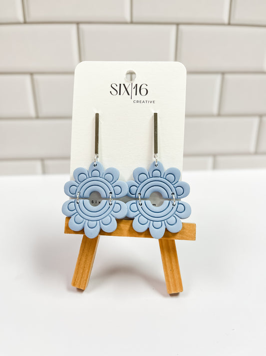 Blue Circle Polymer Clay Earrings