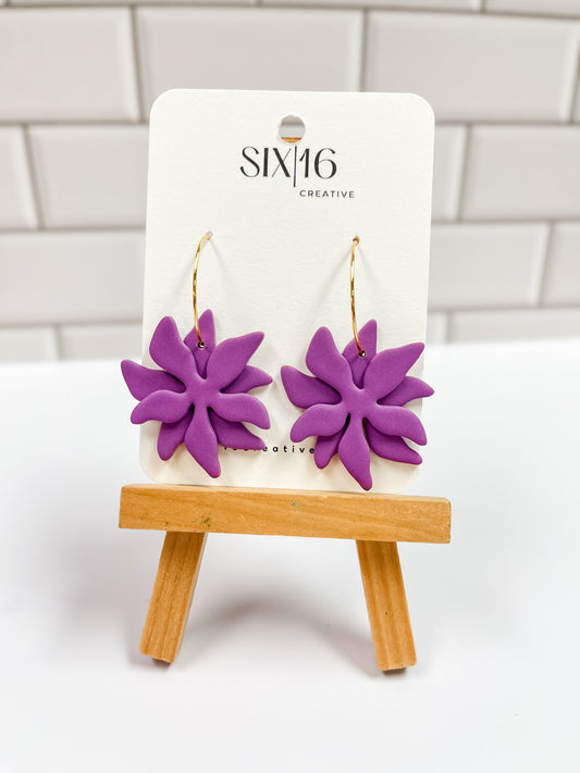 Purple Double Flower Polymer Clay Earrings