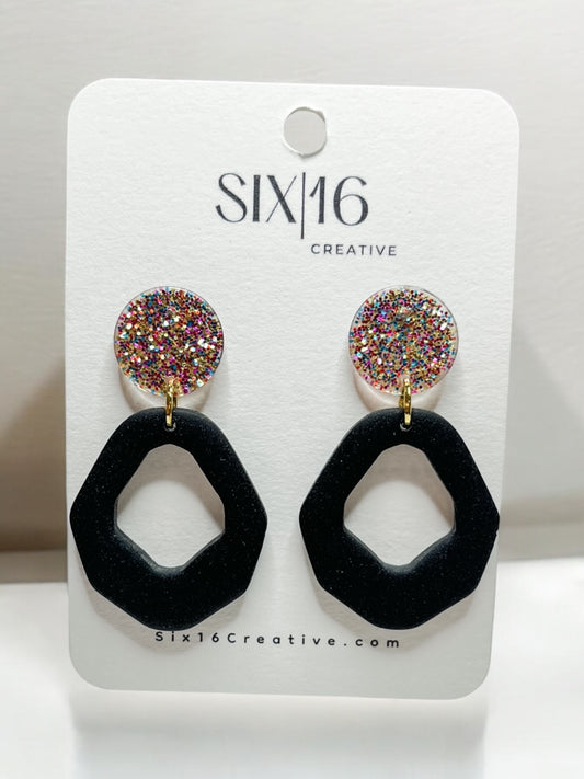 Black Clay Earrings with Glitter Accents