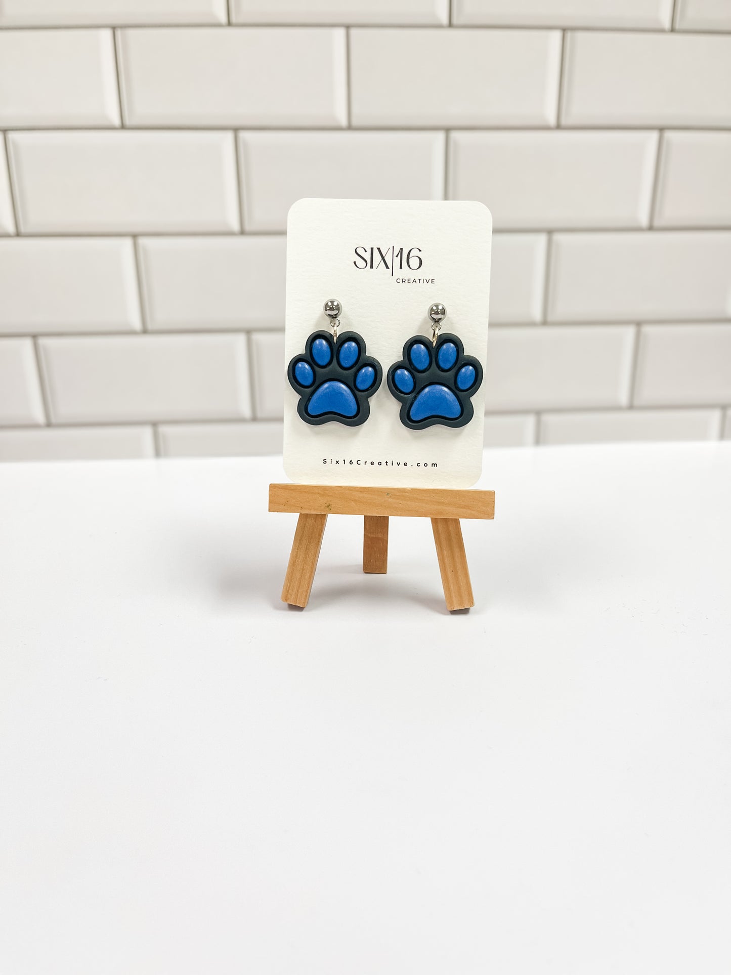 Black and Blue Dog Paw Clay Earrings