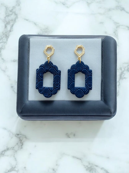 Navy Embossed Clay Earrings