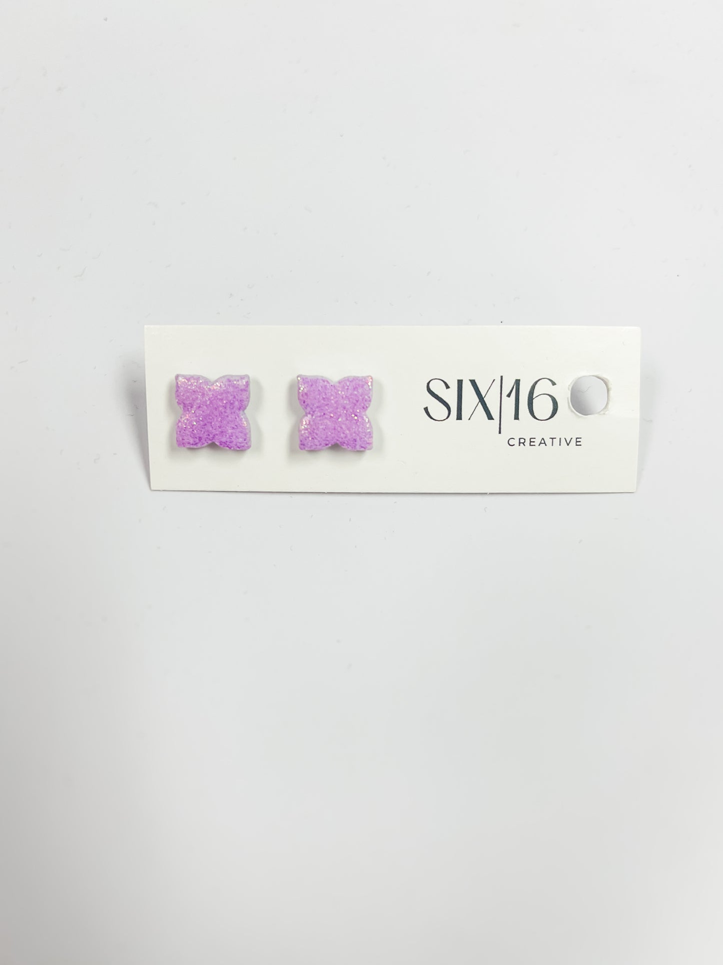 Purple Glitter Flower Stud Clay Earrings