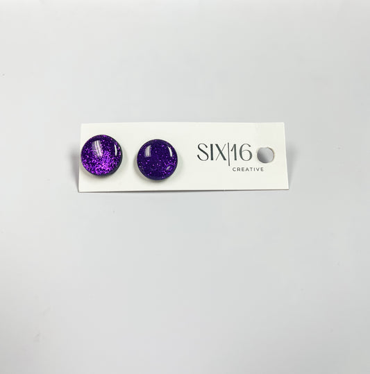 Purple Glitter Circle Stud Clay Earrings