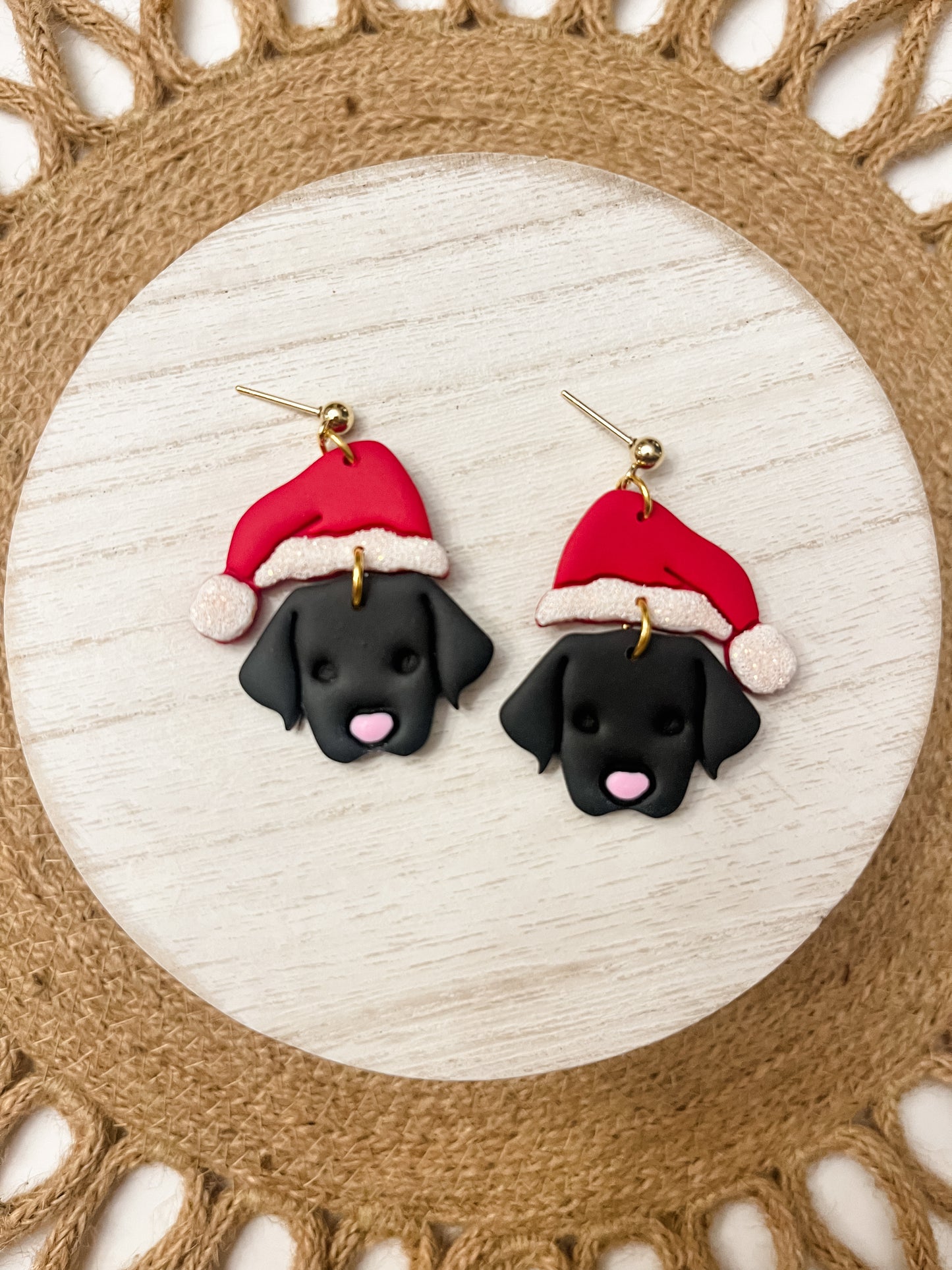 Black Dog Santa Polymer Clay Earrings