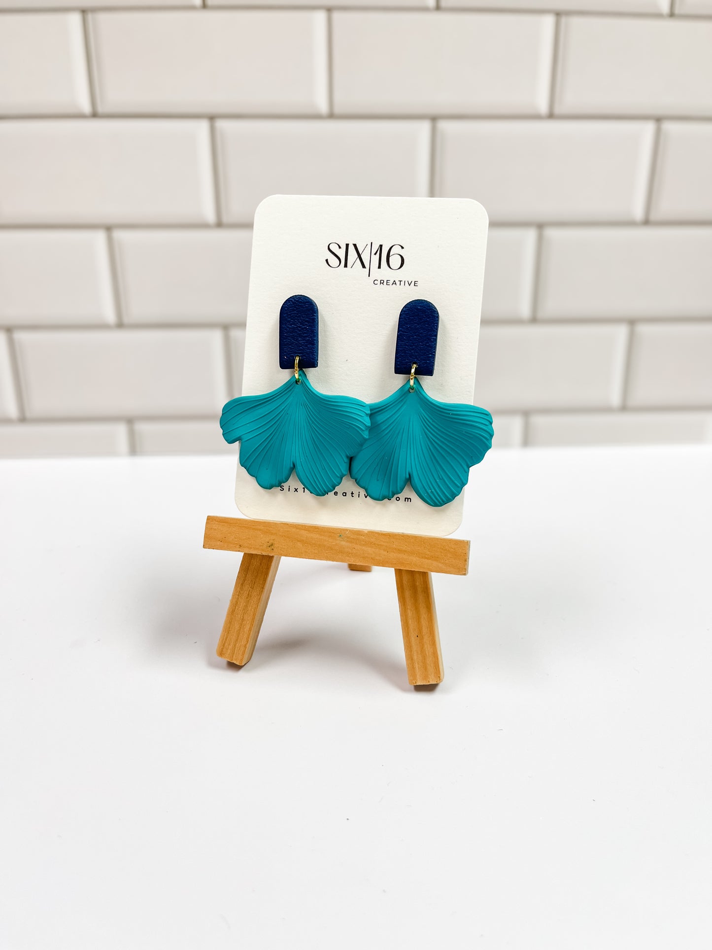 Teal Ginkgo Leaf Polymer Clay Earrings