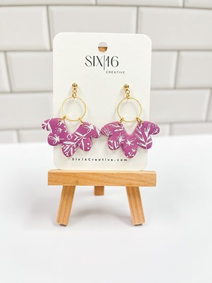 Mauve Floral Clay Earrings