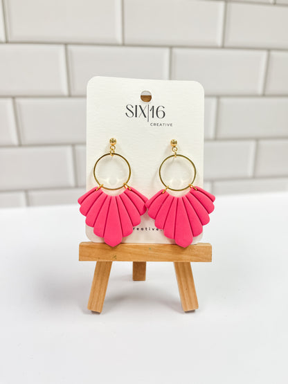 Pink Fan Clay Earrings