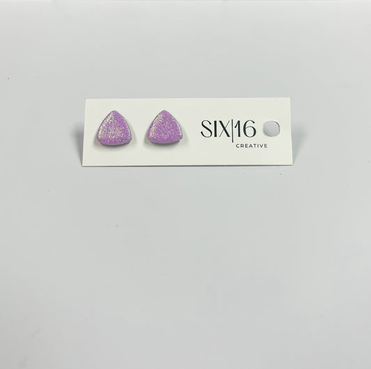 Purple Glitter Triangle Stud Clay Earrings