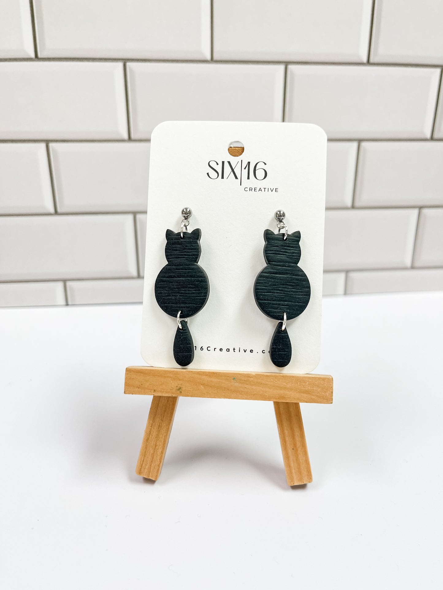 Black Cat Clay Earrings